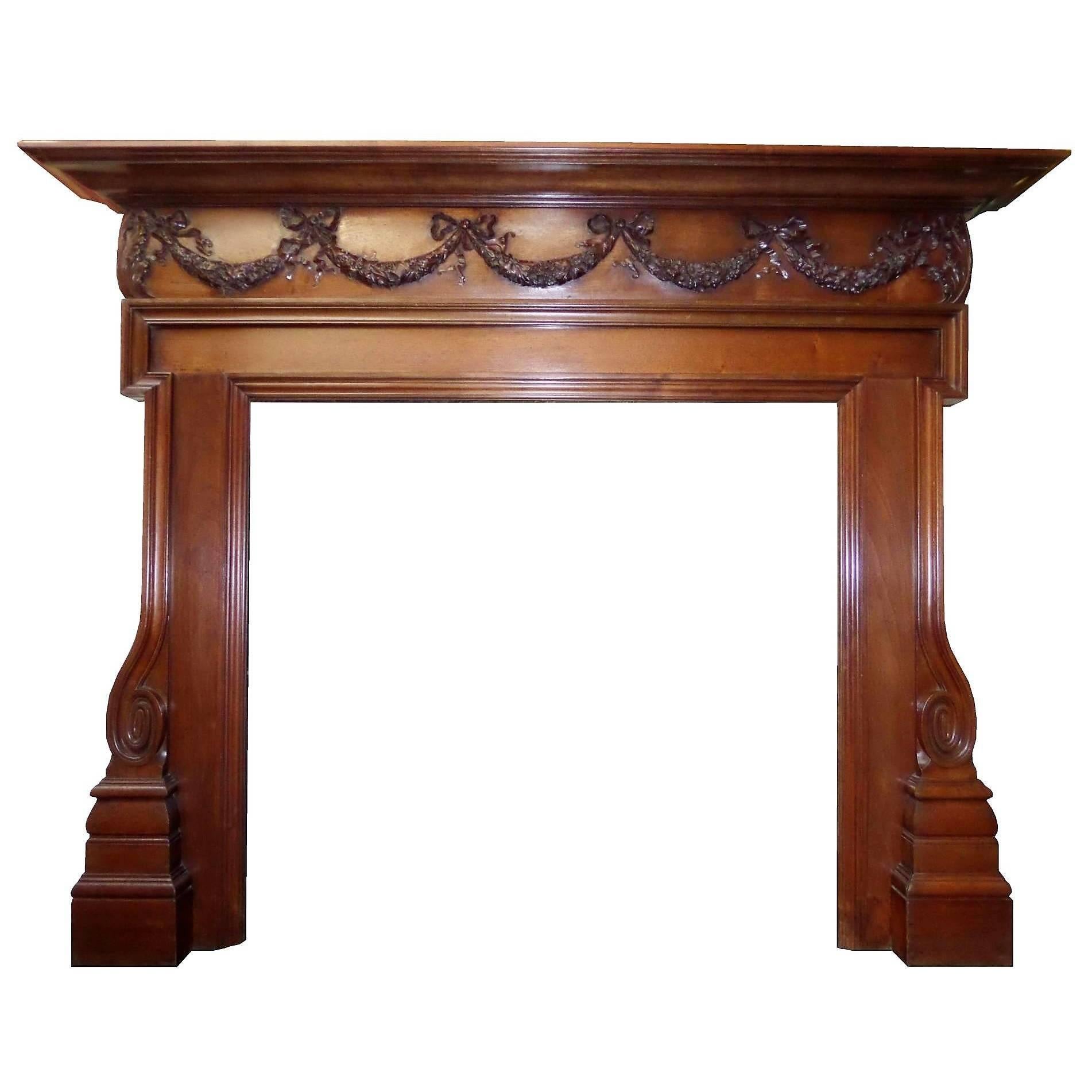 19th Century Georgian Walnut Wood Mantel Fireplace Surround For Sale