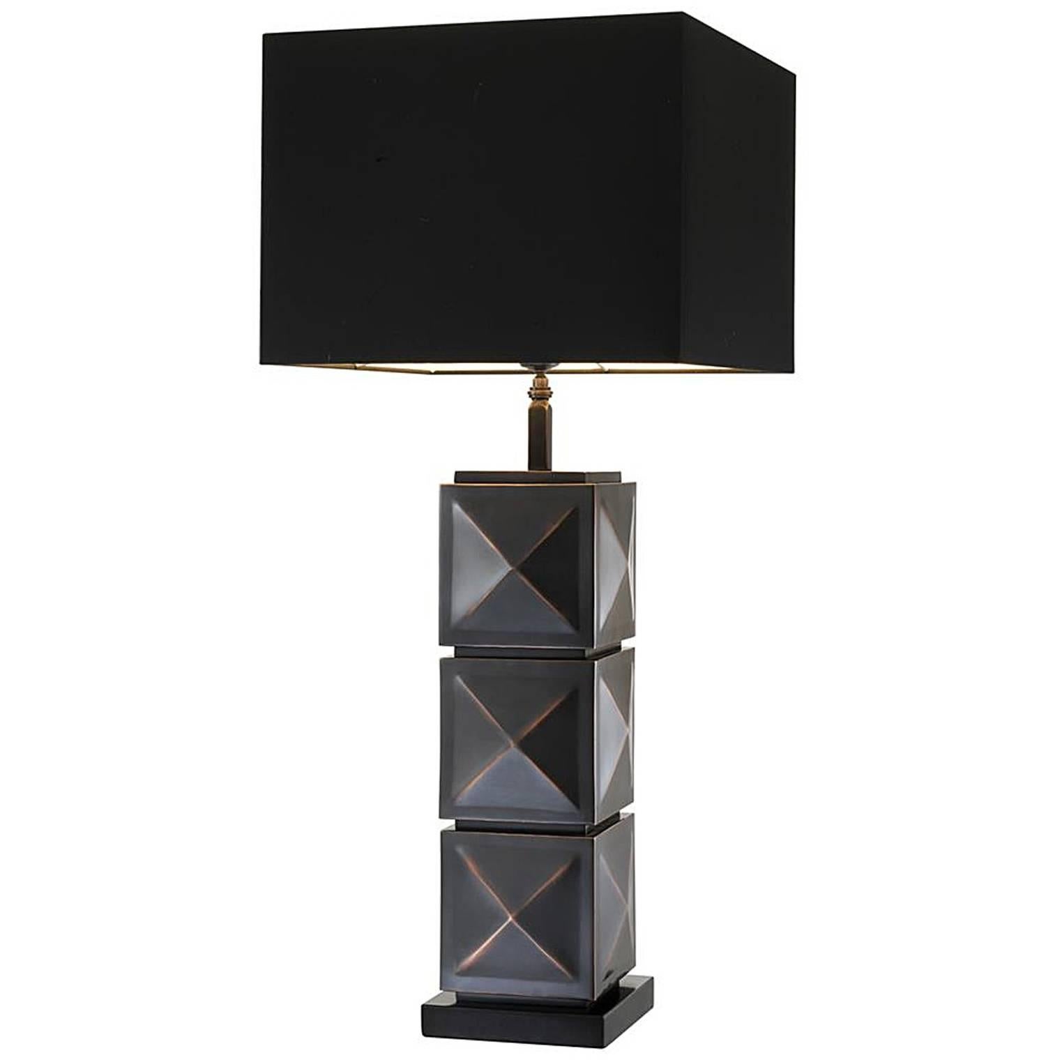 Prisima Table Lamp in Antique Bronze and Black Granite For Sale