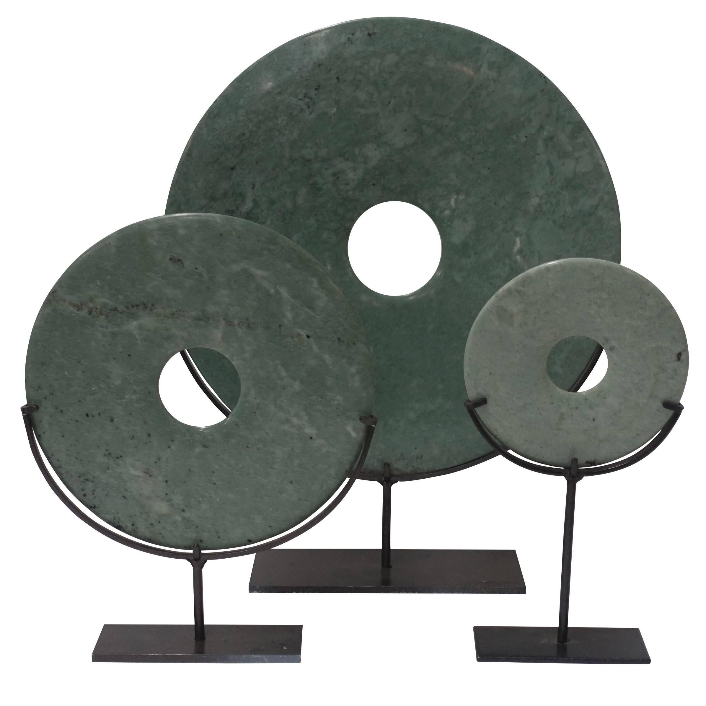 Set of Three Jade Disc Sculptures, China, Contemporary