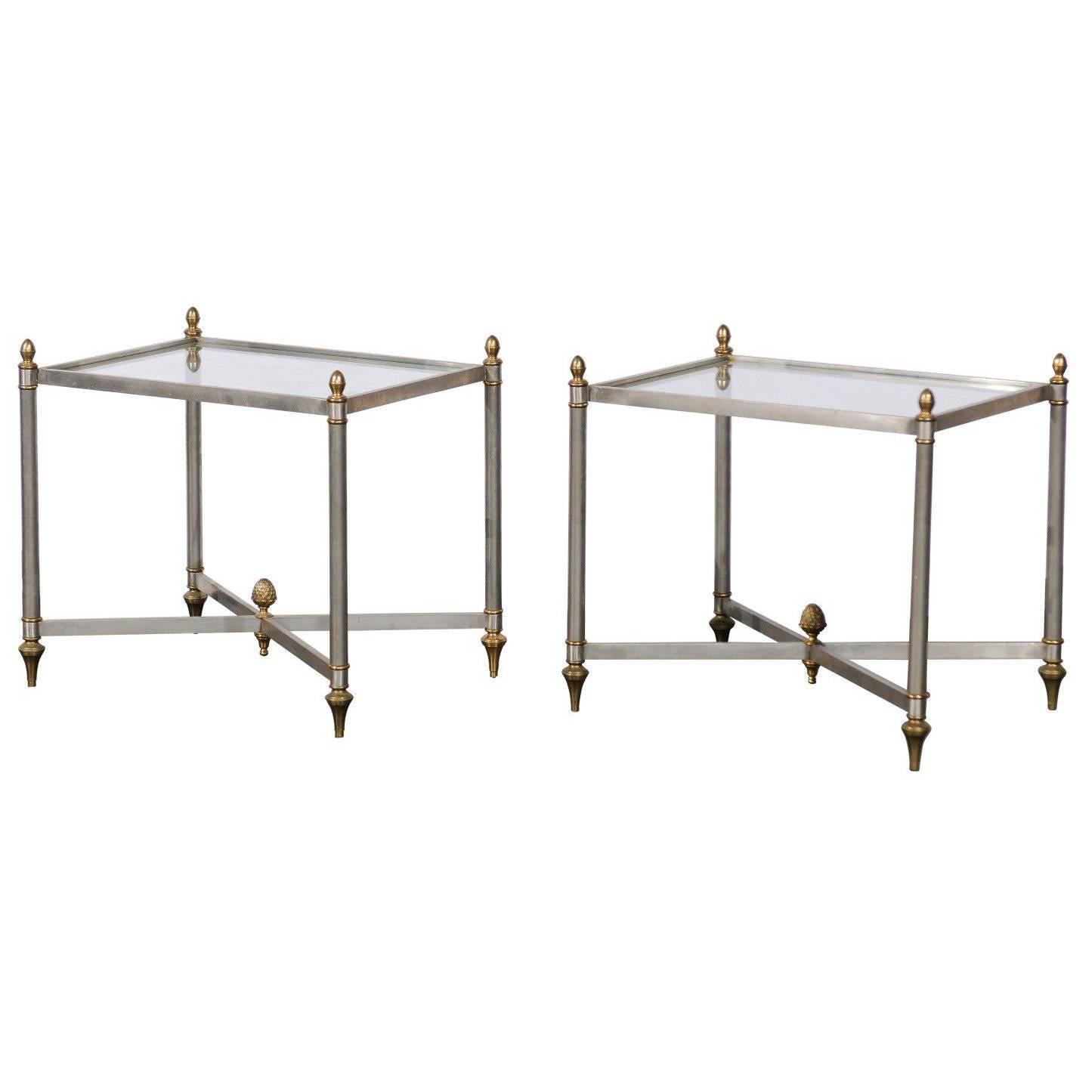 20th Century, Italian Steel and Brass Side Tables in the Style of Jansen