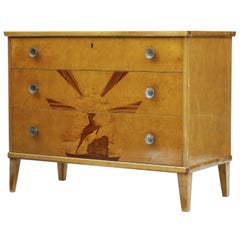 Vintage Later Deco Swedish Birch Inlaid Chest of Drawers