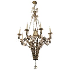 Wrought Iron and Crystal Floral Eight-Arm Mirrored Chandelier with Ball Finial