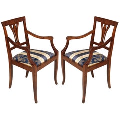 Mid-Century Pair Art Deco Chairs with Armrchairs in Solid Walnut and Burr Walnut