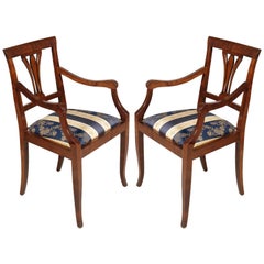 Mid-Century Pair Art Deco Chairs with Armrchairs in Solid Walnut and Burr Walnut