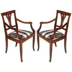 Mid-Century Pair of Chairs with Armrests in Solid Walnut and Burr Walnut 12