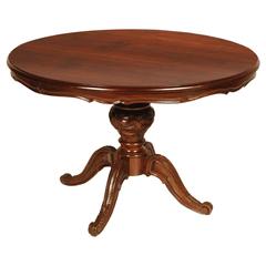 Early 20th Century Louis Philippe Round Table Turned and Hand-Carved Walnut