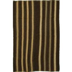 Vintage Chocolate Brown Striped Turkish Kilim 2