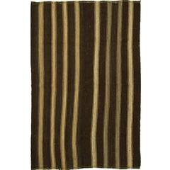 Vintage Chocolate Brown Striped Turkish Kilim