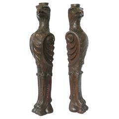 Pair of 19th Century Carved Wooden Griffins