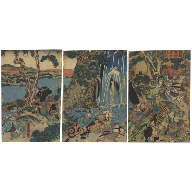 Triptych Kuniyoshi Utagawa Japanese Woodblock Print Late 18th Century ...