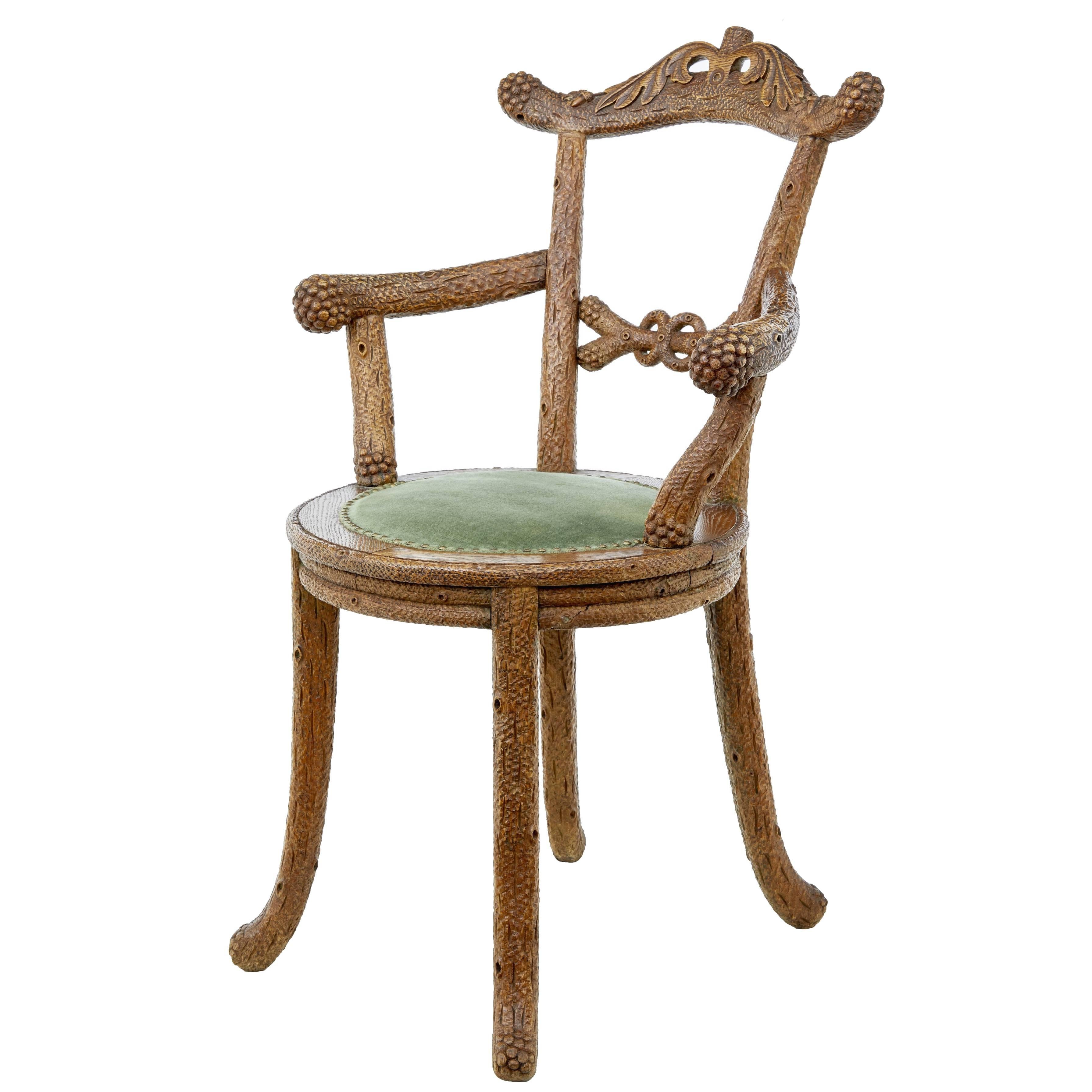 19th Century Carved Oak Black Forest Armchair