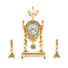 Antique French Mantle Clock of Gilt and Marble Signed J. Leroy