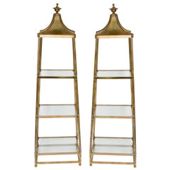 Pair of Mastercraft Burnished Brass Obelisk Étagères