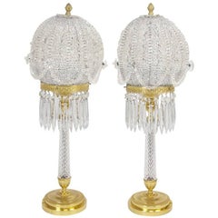 Pair of Gilt Bronze and Crystal Lamps by Jansen