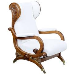 Antique 19th Century Carved Walnut Reclining Metamorphic Armchair