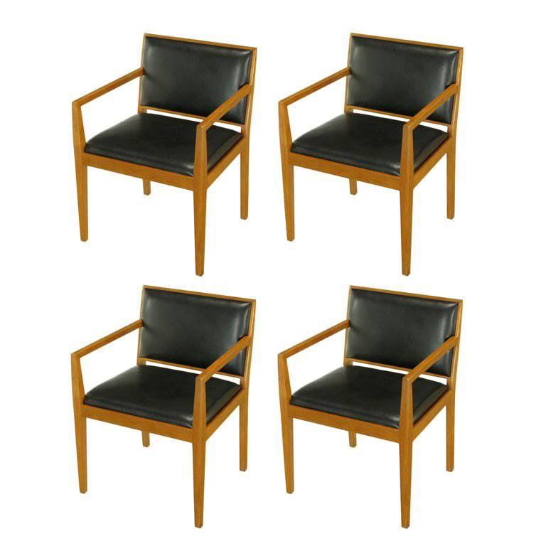 Four Interior Crafts Ash and Leather Armchairs For Sale