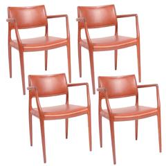 Vintage Set of Four J.L. Møller Model 80 Dining Chairs by Niels Møller in Leather