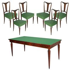 Paolo Buffa Style Mid-Century Italian Dining Room Table Glass Top and Six Chair 5