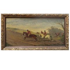 Early 19th Century English Hunting Scene Oil on Board