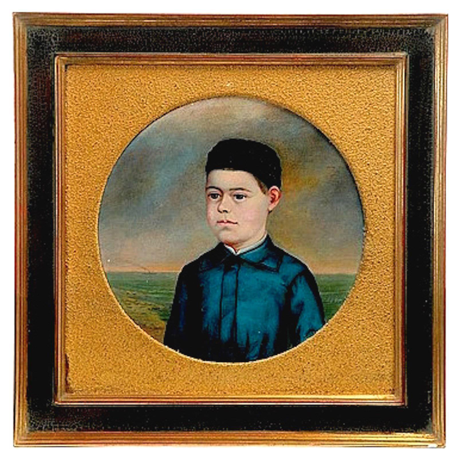 19th Century Portrait of a Cabin Boy with Ship in the Distance For Sale