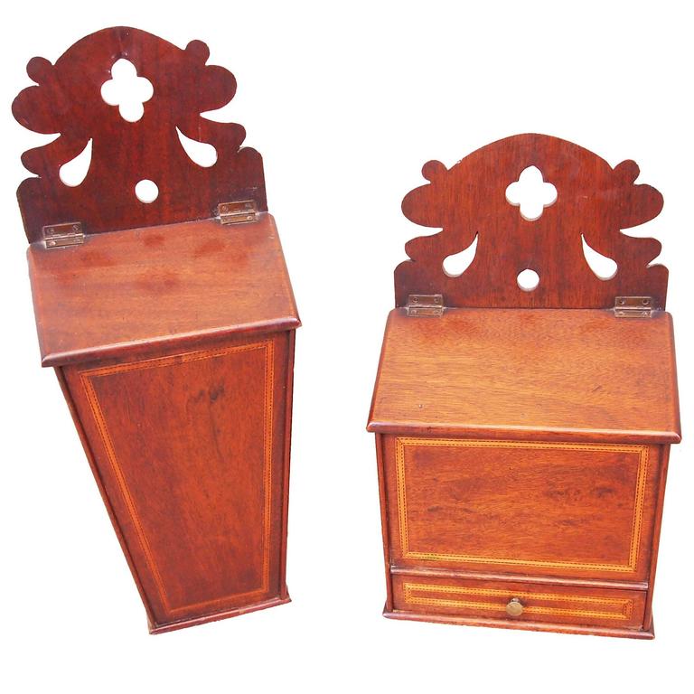 Antique 18th Century Mahogany Rare Pair Hanging Boxes For Sale at 1stdibs