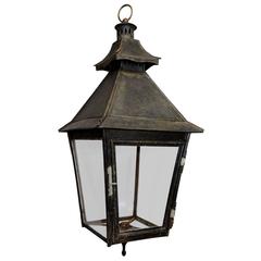 French Early 19th Century Painted Tole Hanging Hall Lantern, circa 1840