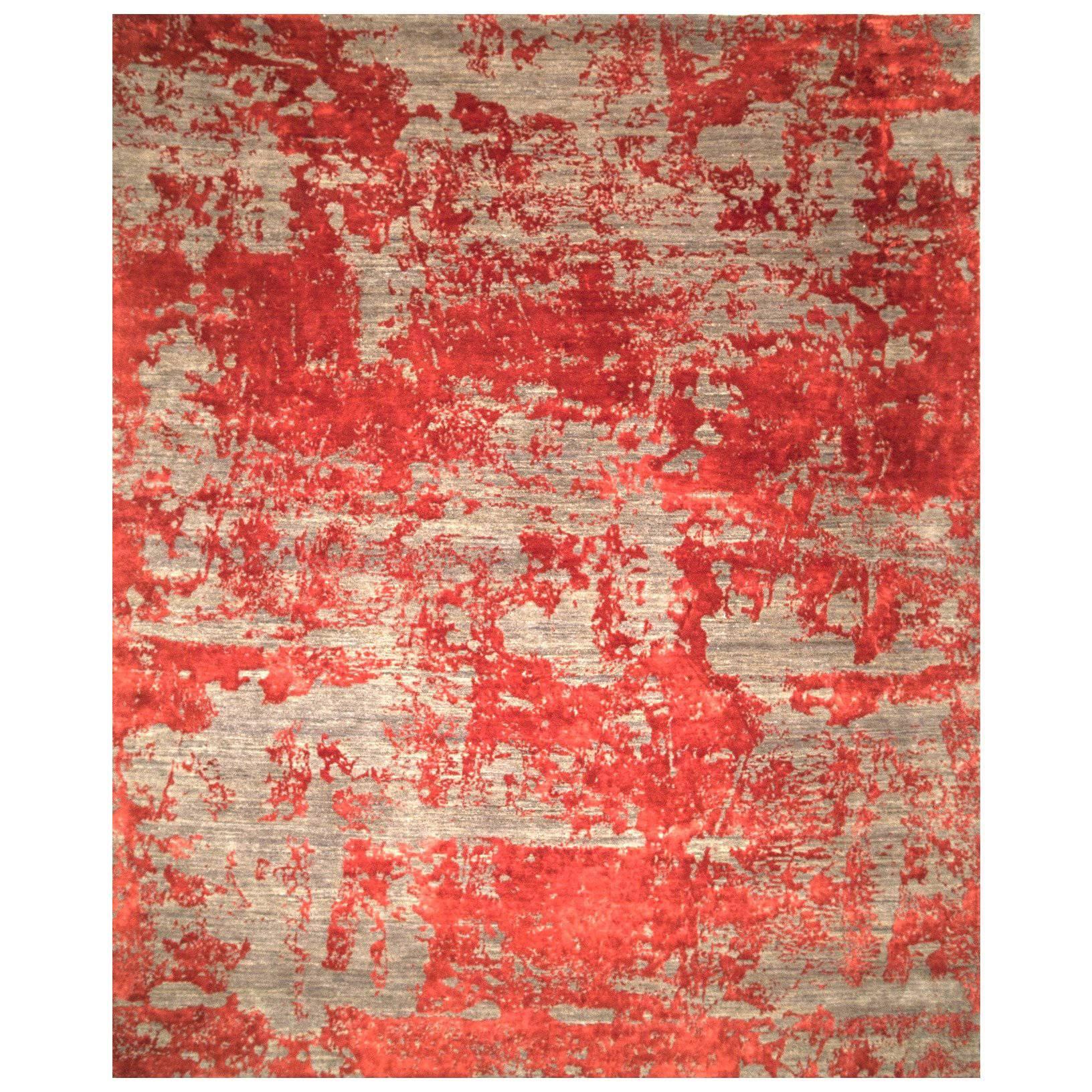 Contemporary Modern Design Rug Grey and Red