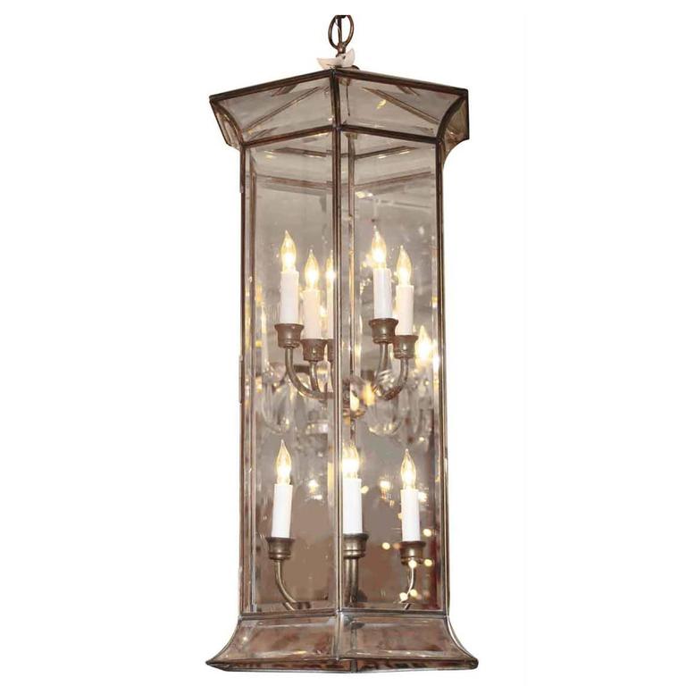 Nickel Lantern Pendant Light eight light six sided beveled glass nickel plated lantern pendant for sale