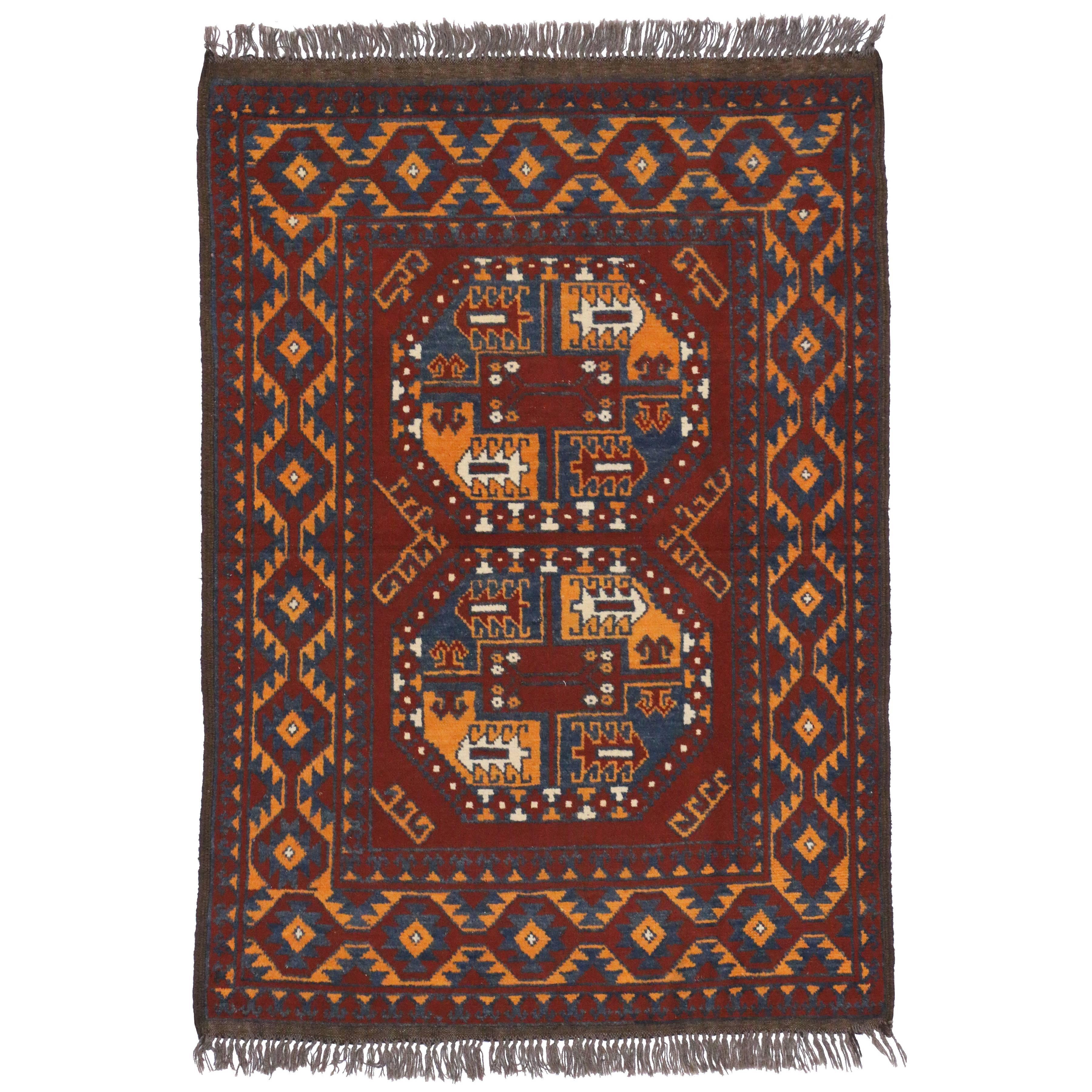 Vintage Afghan Rug with Modern Tribal Style