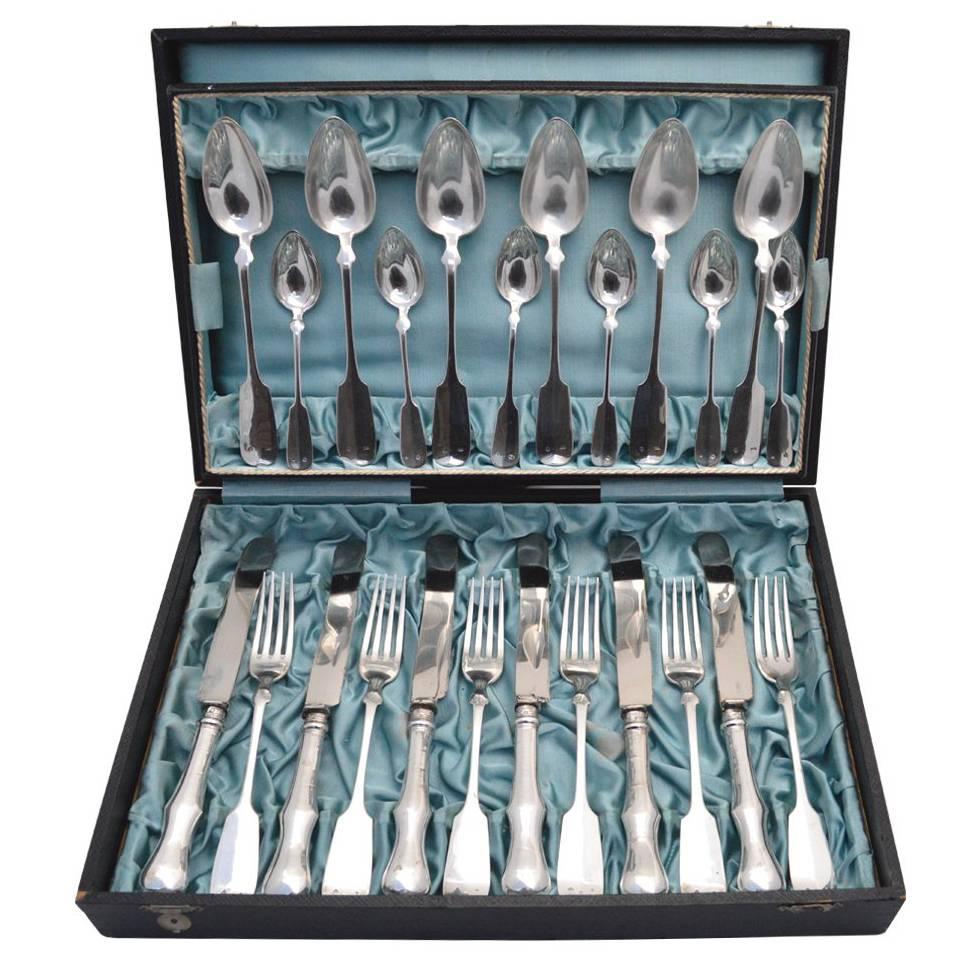 Antique Medieval Style Silver 24 Piece Flatware Set by S Politzer & Sohn For Sale