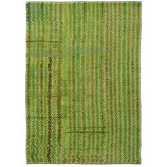 Vintage Hand-Knotted Wool Green-Vine Turkish Rug