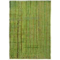 Vintage Hand-Knotted Wool Green-Vine Turkish Rug