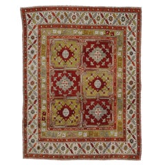 Vintage Turkish Oushak Rug with Panel Design in Modern Traditional Style