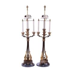 Pair of Bronze Neoclassical Style Candelabra Form Lamps