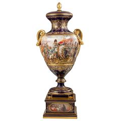 Rare Historical Vienna Covered Urn with Napoleonic Scenes