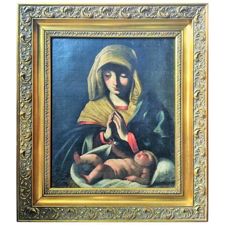 Madonna and Child, Classical 19th Century Painting For Sale