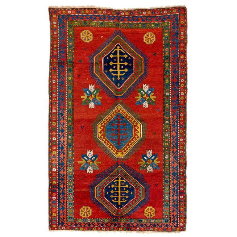 Bold and Powerful Antique Caucasian Kazak Rug For Sale at 1stdibs