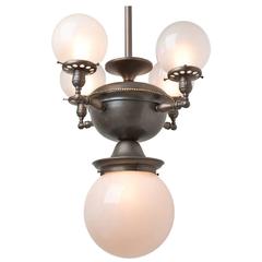 Unusual Five-Light Chandelier with Inverted Electric Globes, circa 1910