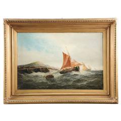 British School, ‘19th Century’ Antique Seascape Painting of Ships off Coast
