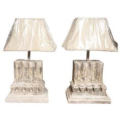 Pair of Plaster Architectural Fragment Base Table Lamps 1