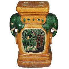 Antique Chinese Double Elephant Stool