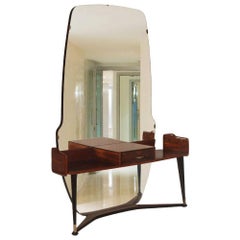 Vintage Italian Mid-Century Vanity Console by Cesare Lacca  with Mirror in Burl Walnut