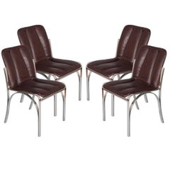 Chaises italiennes des années 1970 en acier chromé et cuir souple  Gastone Rinaldi attribué à