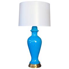 Vintage Shapely American Frederick Cooper 1960s Blue Crackle-Glazed Ginger Jar Lamp