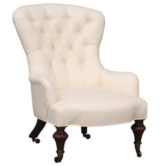 English William IV Style Tufted Fanback Slipper Chair from the Late 19th Century