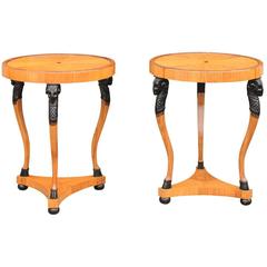 Pair of Austrian Round Biedermeier Side Tables with Ram's Heads, 19th Century
