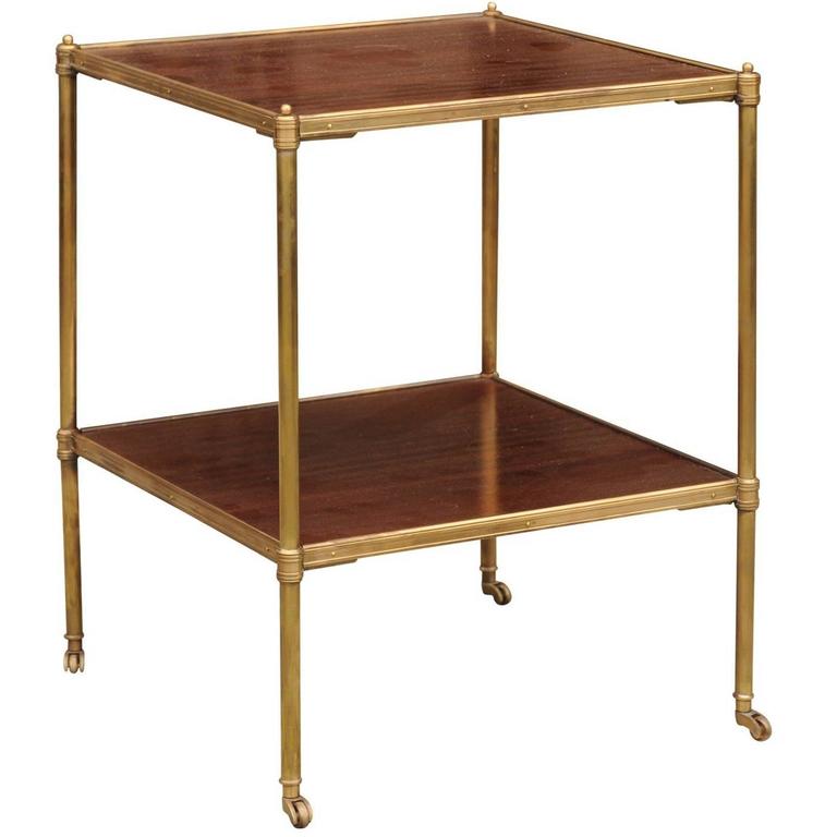 English Mid20th Century TwoTiered Brass and Mahogany Side Table on Casters at 1stDibs two