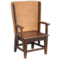 Antique Scottish Mid-19th Century Orkney Chair with Handwoven Straw Back