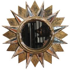 French Vintage Sunburst Mirror with Glass and Giltwood Sunrays 12