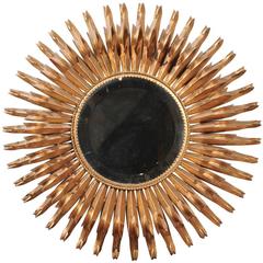 Spanish Gilt Metal Sunburst Mirror from Mid-20th Century